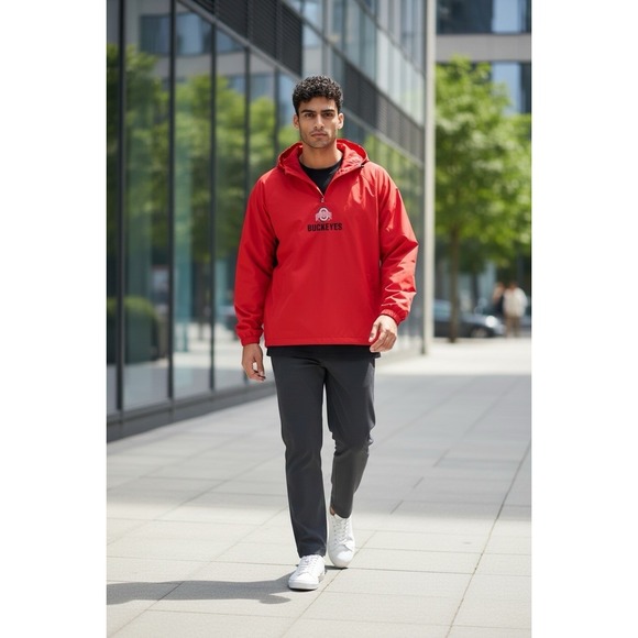 Red Oak Direct Other - Ohio State Buckeyes Red Pullover Windbreaker Jacket XL Hooded‎ Red Oak